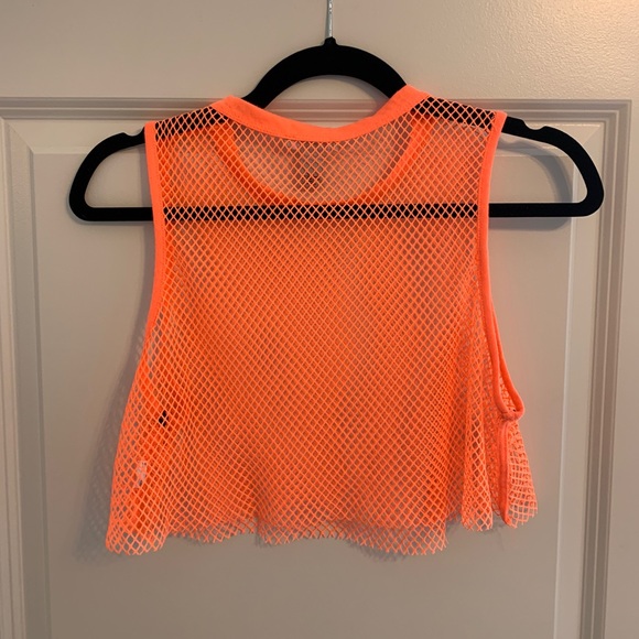 *WORN ONCE* Forever 21 Neon Orange Mesh Crop Tank - Picture 2 of 4